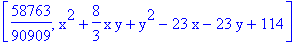 [58763/90909, x^2+8/3*x*y+y^2-23*x-23*y+114]